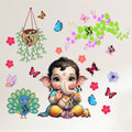FramingoKart Bal Ganesh ji Branch Art Decal Wall Stickers For Home,Kids,Bedroom,Living,Kitchen,Office Multicolor Vinyl Size- 91X91CM